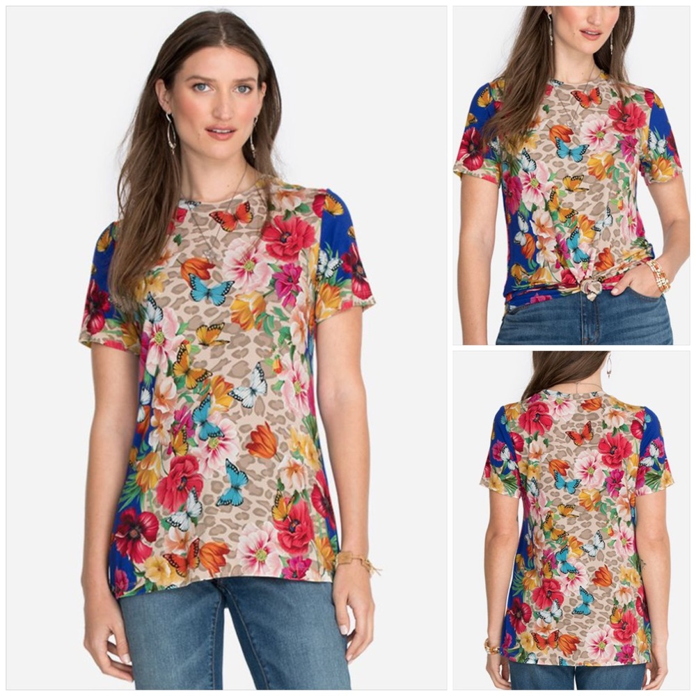 NWT! Johnny Was Mayflower Favorite Short Sleeve Crew Neck Swing Tee - Picture 2 of 9